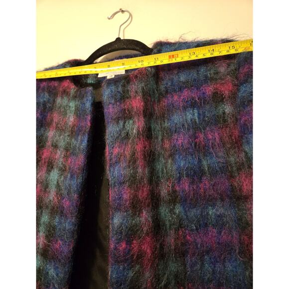Vintage Lombardi Open Front USA Made Fuzzy Plaid Blazer Jacket 10 M Mohair Wool - Picture 3 of 8